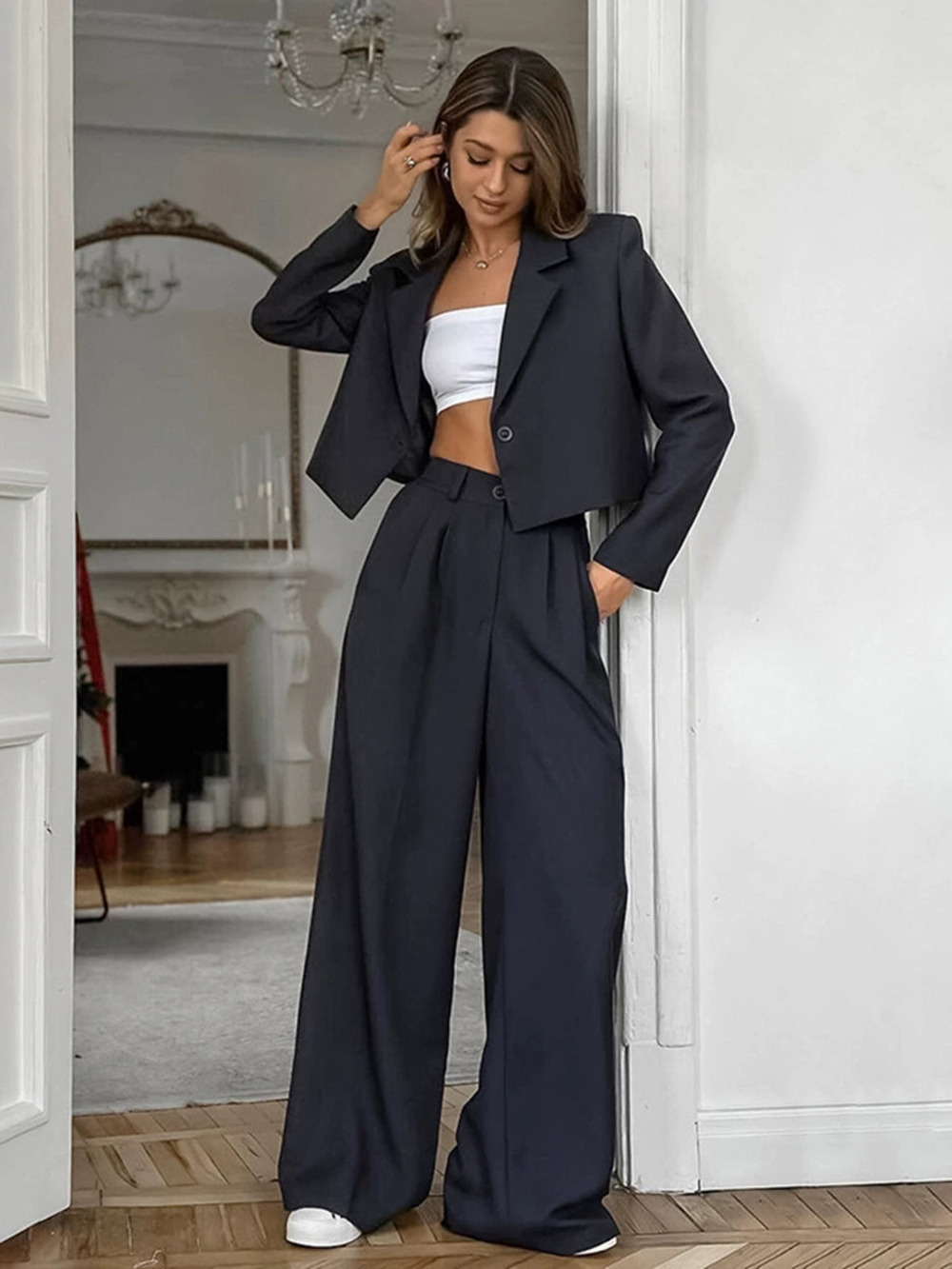 Forever 21 Spring Gray Office 2-Piece Blazer Pants Suit